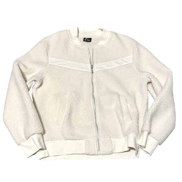 Zyia Active Women’s Flying V Fleece Full Zip Jacket Size Medium White Soft Cozy - Picture 7 of 8